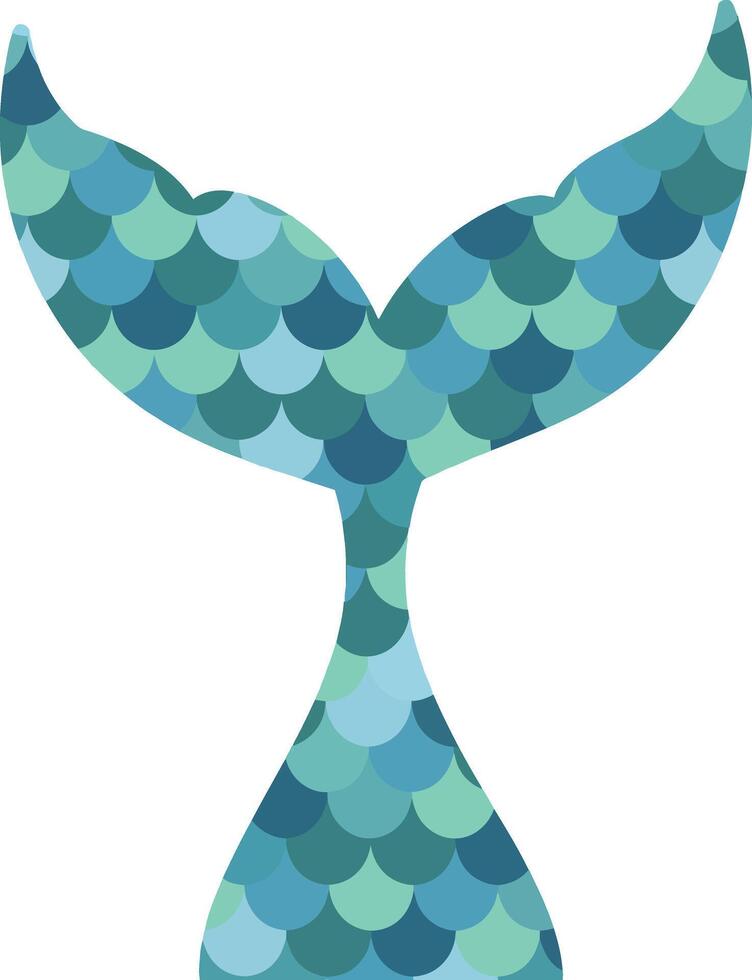 Mermaid tail silhouette with blue and green scale pattern illustration in modern style vector