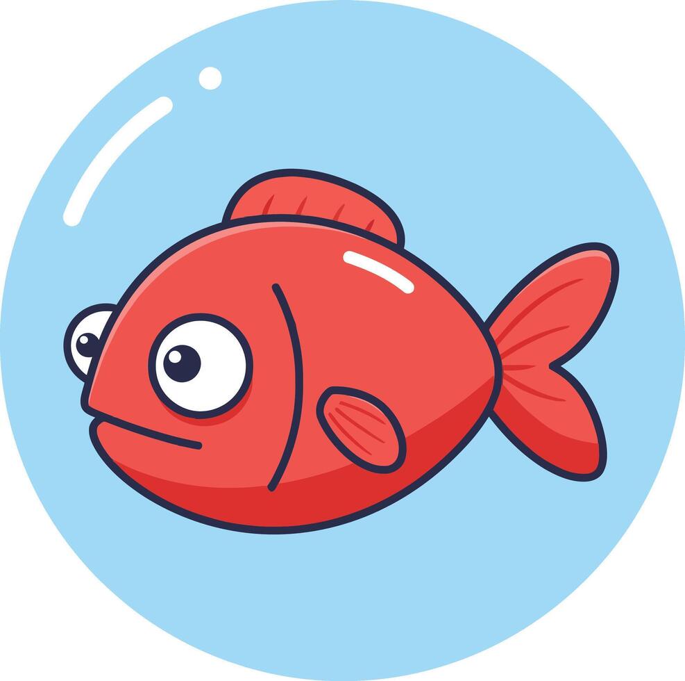 Red cartoon fish with big eyes in blue circle illustration for children and education designs vector