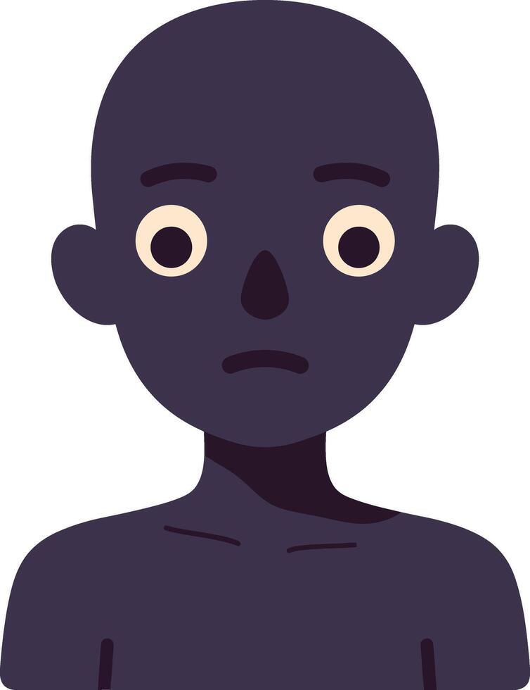 Minimalist dark skin tone person avatar with wide eyes and neutral expression illustration vector