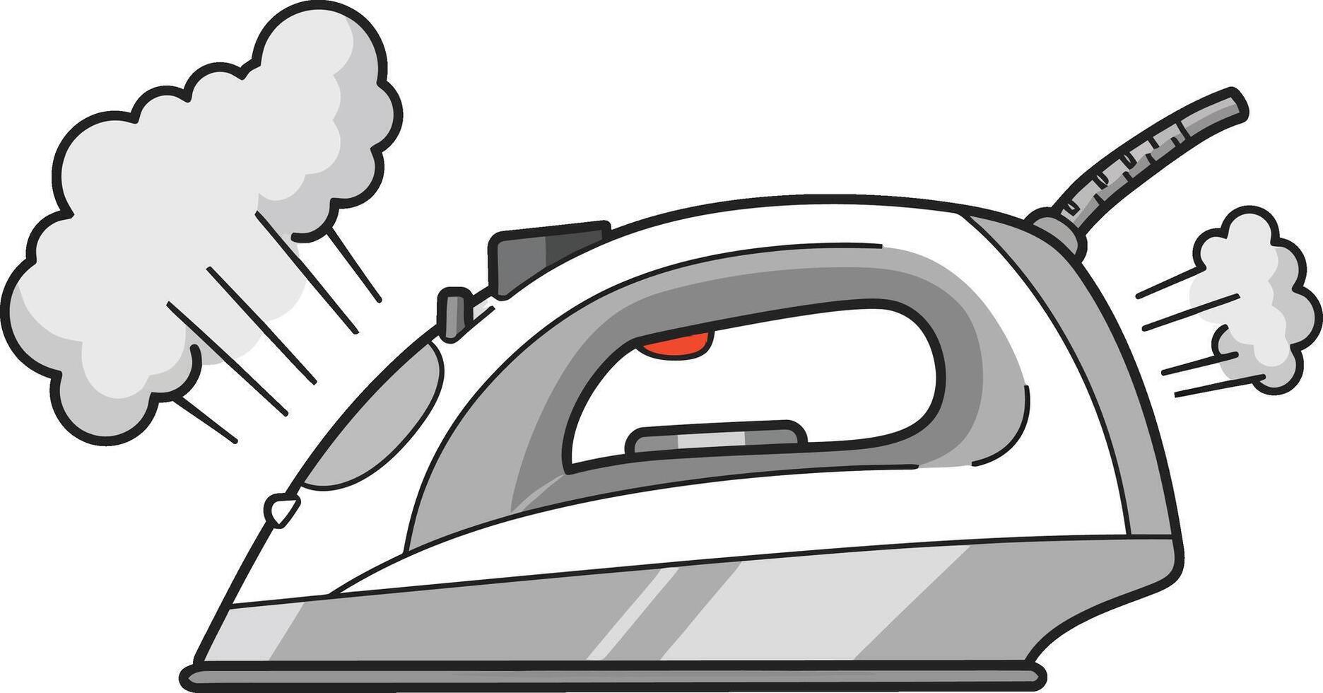Steam iron appliance releasing steam for garment ironing and wrinkle removal illustration vector