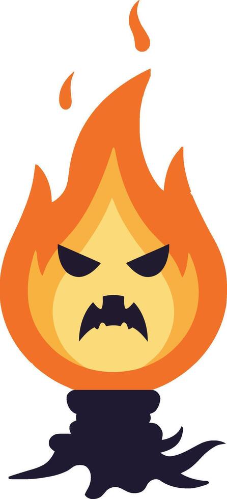 Angry flame character with orange fire and black facial expression illustration for creative design and fun projects vector