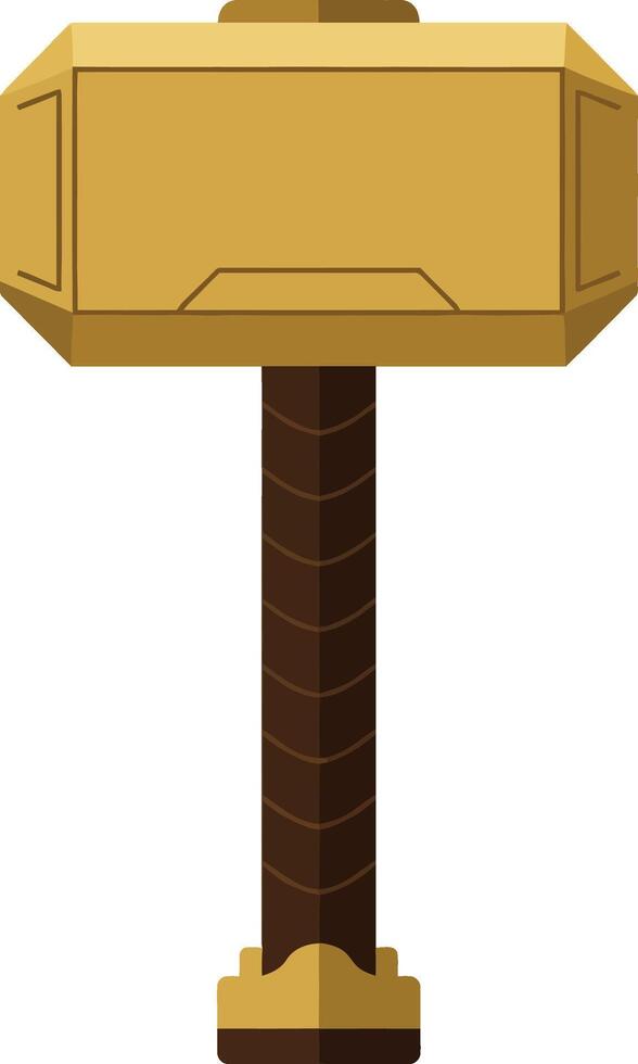 Golden hammer with wooden handle illustration in simple flat design style for construction and crafting projects vector