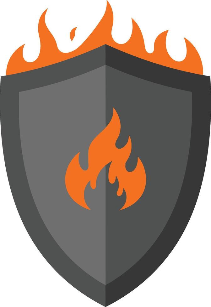 Fire protection shield emblem with orange flames design illustration for safety and security concepts vector