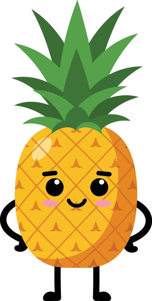 Cute cartoon pineapple character with green leaves and smiling face illustration design vector