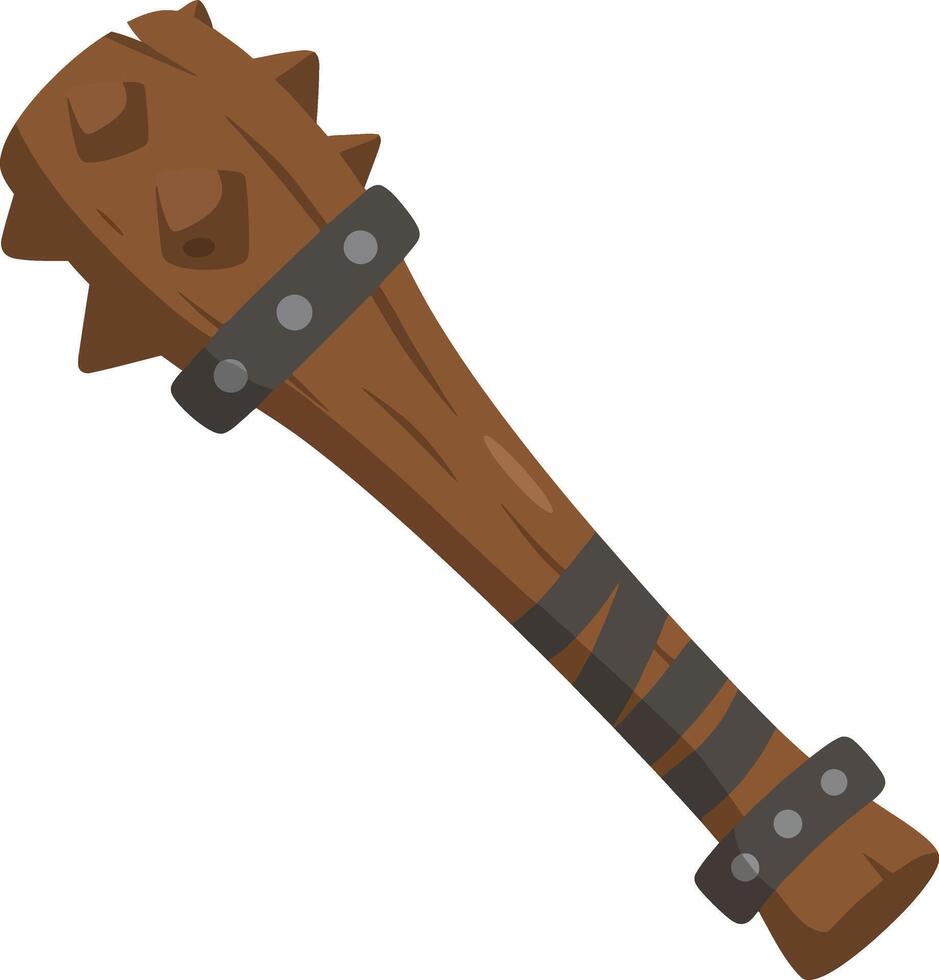 Medieval wooden spiked club weapon with metal bands illustration in cartoon style image vector