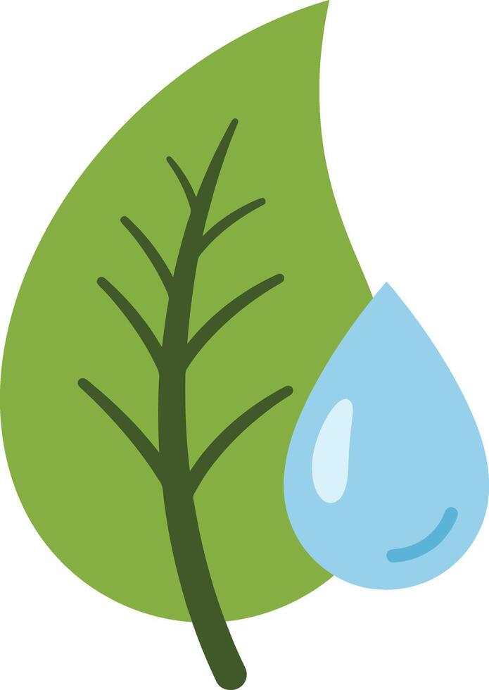 Green leaf with blue water drop icon representing nature and environmental care illustration vector