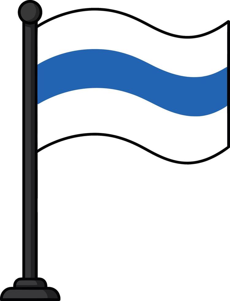 Flag with blue horizontal stripe on white background waving on black flagpole illustration vector