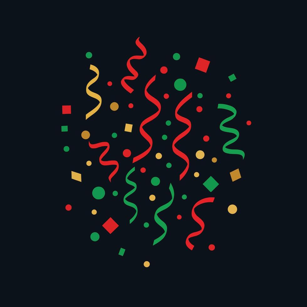 Colorful party confetti and streamers illustration for celebration and festive event decorations in red green yellow vector
