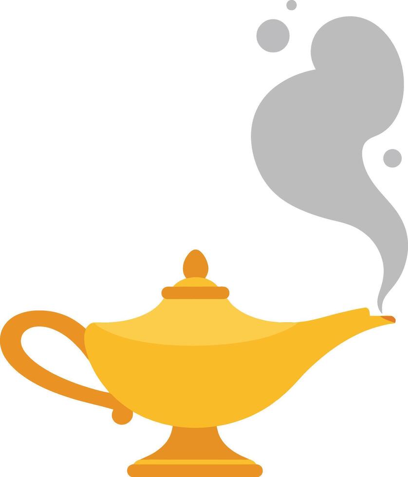 Magic lamp with rising smoke illustration in orange and gray colors for fantasy and storytelling design elements vector