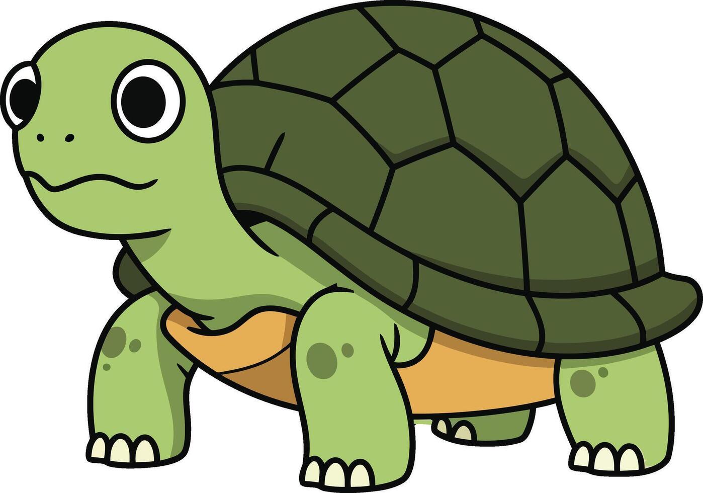 Cute green turtle cartoon character with dark shell illustration for children and nature themes vector