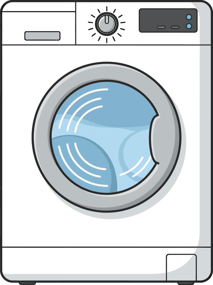 Front loading washing machine appliance with control panel and round door illustration vector
