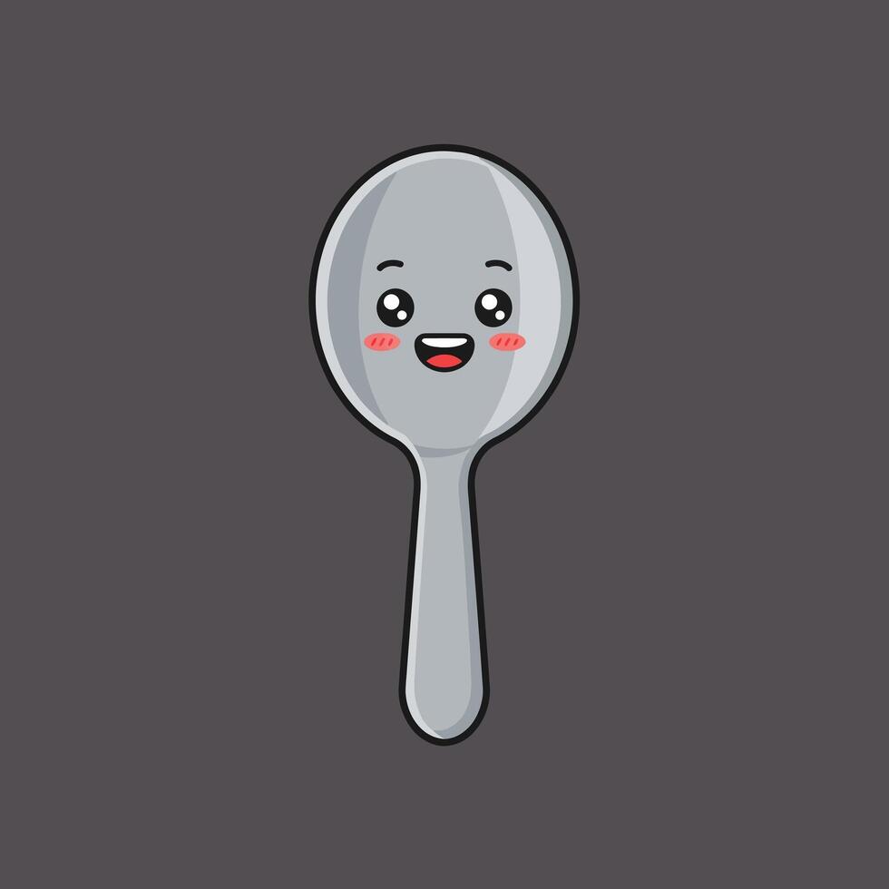 Spoon with happy face cartoon kitchen utensil illustration on dark background vector
