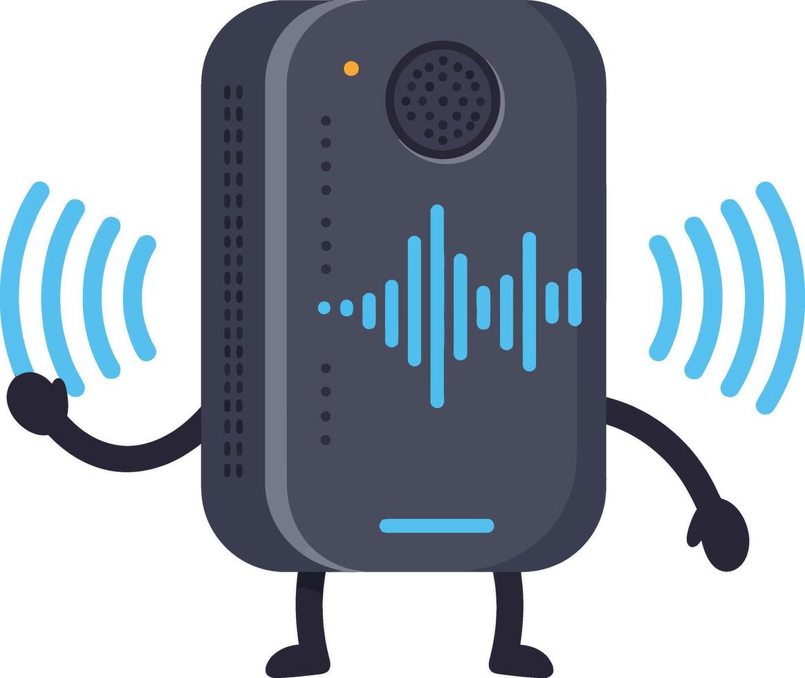Smart speaker with sound waves voice assistant technology illustration cartoon character vector