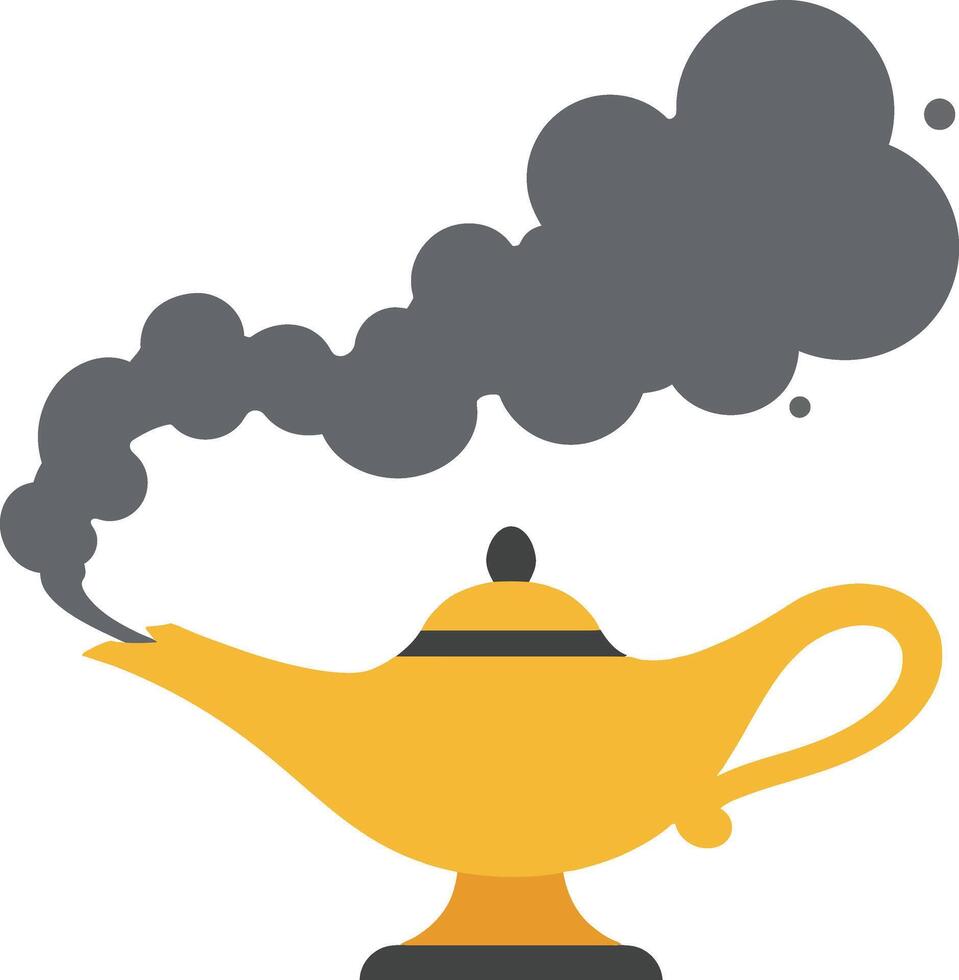 Magic lamp with rising smoke illustration in yellow and black colors isolated on white background vector