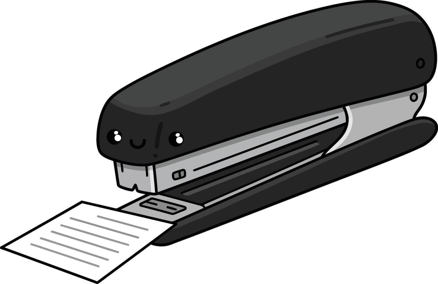 Black stapler with paper clip fastening office supply illustration in simple style vector