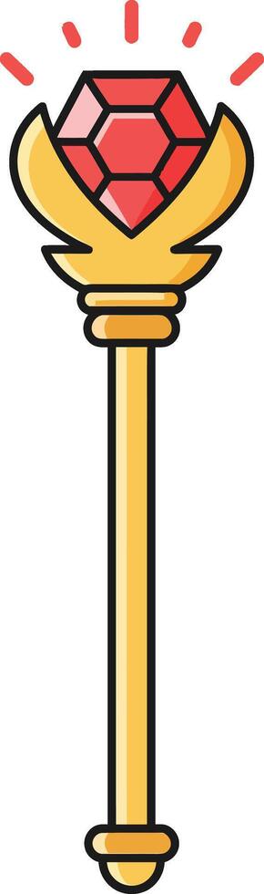 Magical staff with red gem and golden handle illustration for fantasy and mystical themes vector
