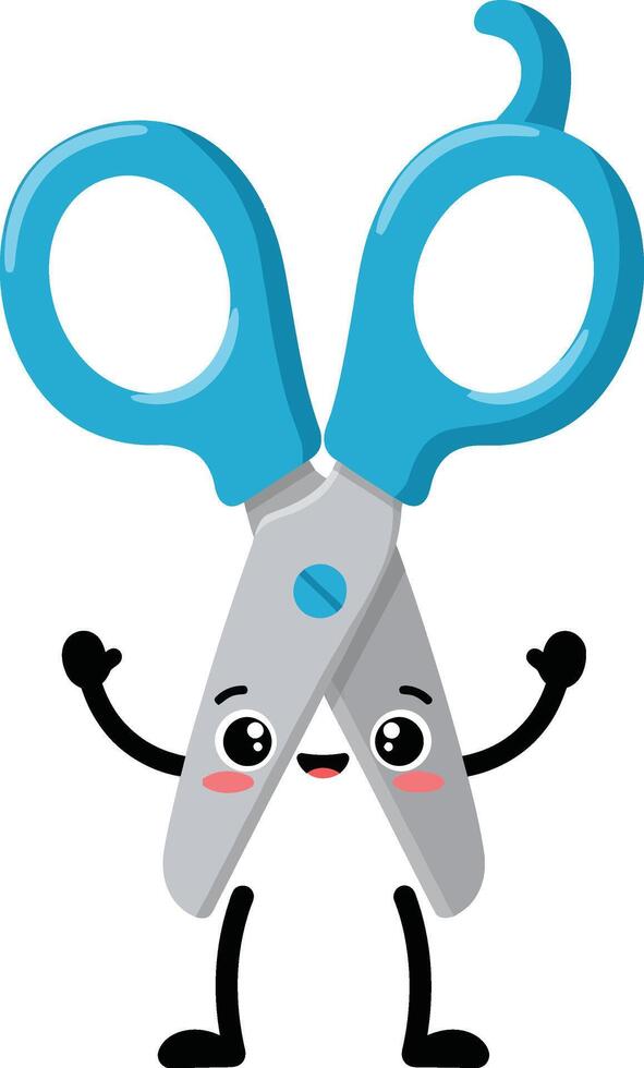 Cartoon scissors with blue handles and happy face character illustration graphic design vector