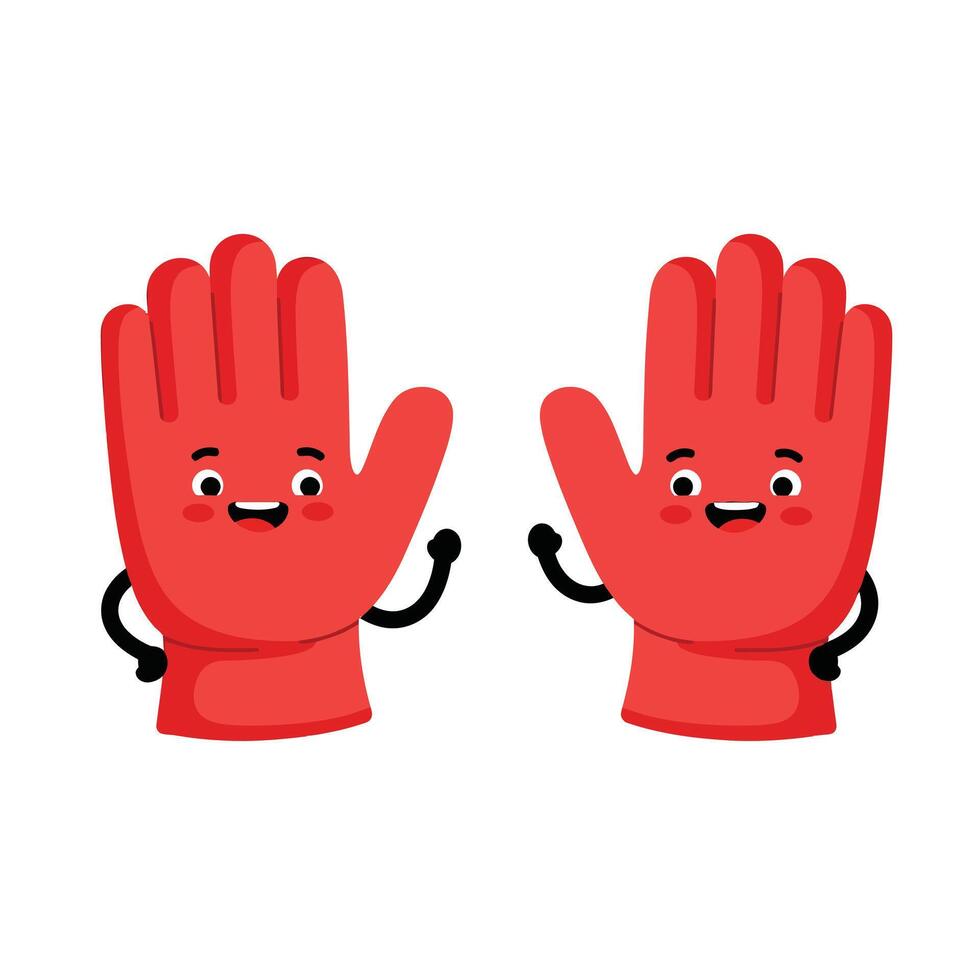 Red cartoon gloves with happy faces waving and smiling cheerful illustration vector