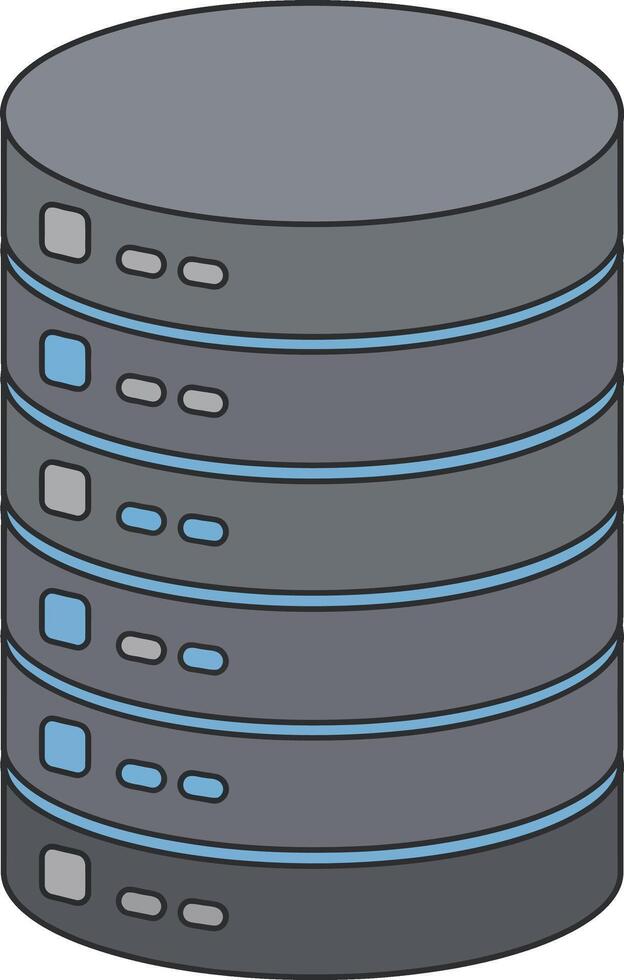 Data server stack with blue indicator lights technology illustration in isometric style for technology and computer network designs vector