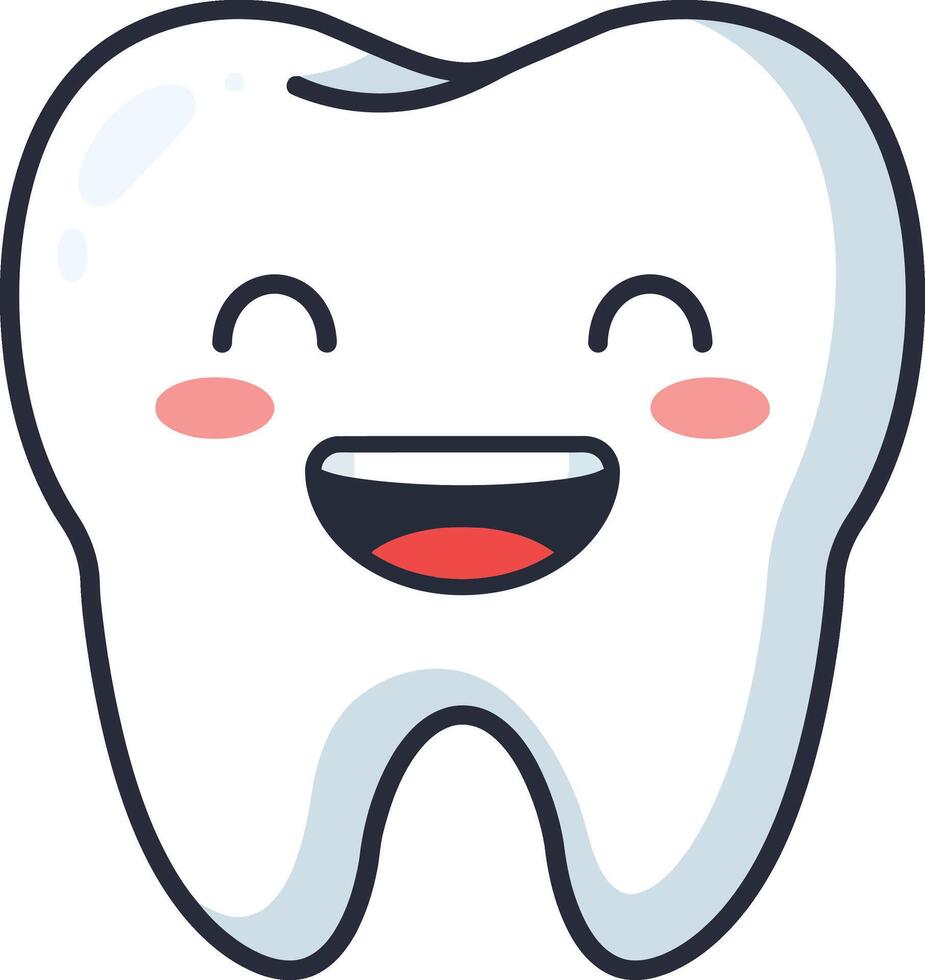 Happy smiling tooth cartoon character with rosy cheeks and open mouth illustration vector