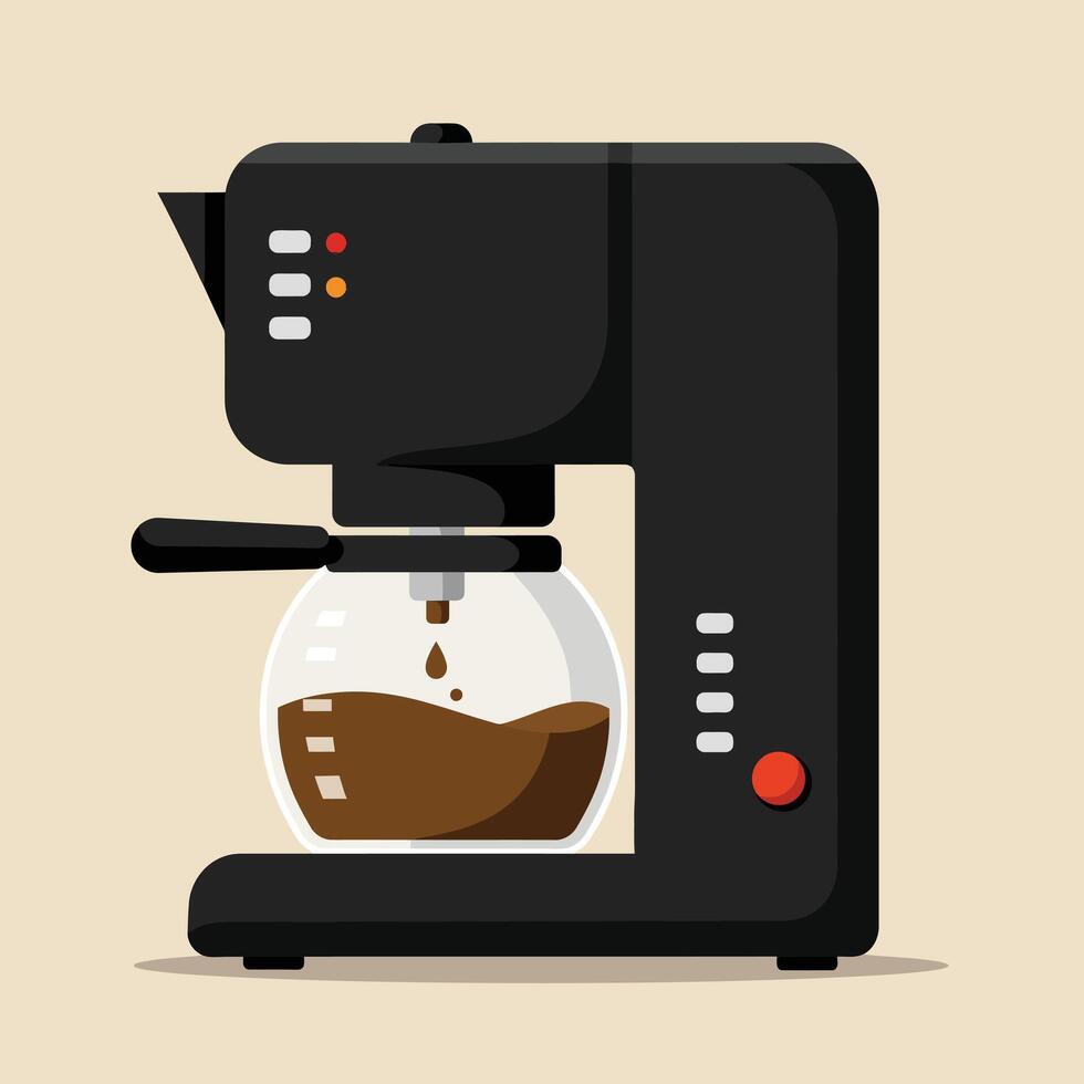 Black coffee maker brewing fresh coffee in glass pot illustration with modern design elements vector