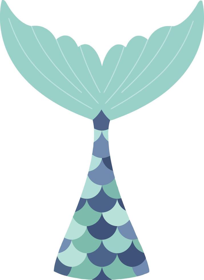 Mermaid tail with blue and teal scales illustration for fantasy and ocean themes design elements vector