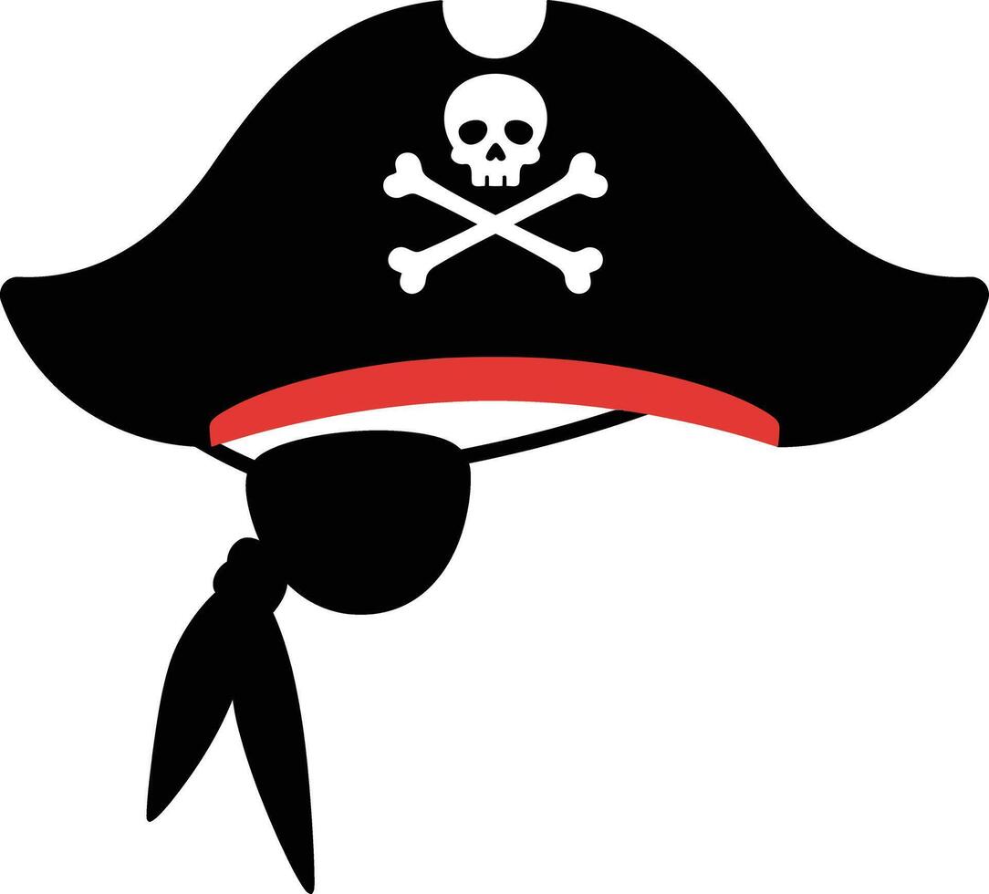 Pirate hat with skull and crossbones symbol and red trim illustration for costume and adventure themes vector