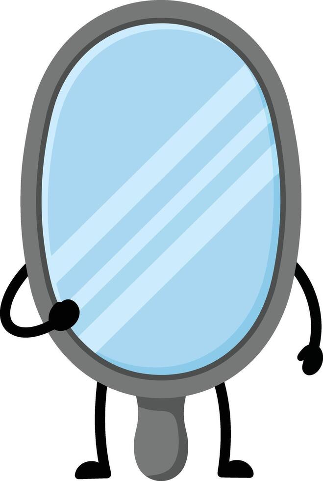 Hand mirror with cartoon arms and legs in simple flat style illustration vector