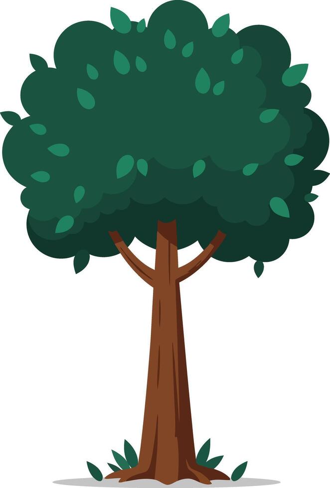 Tree with green leaves and brown trunk simple natural environment illustration vector