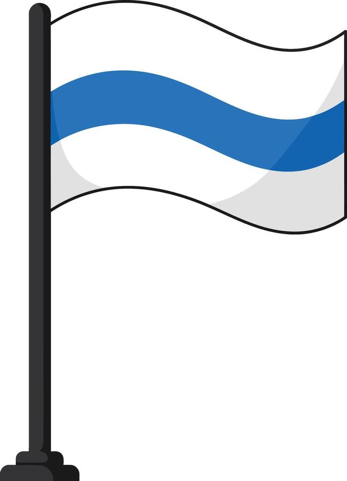 White flag with a single blue horizontal stripe waving on black pole illustration vector