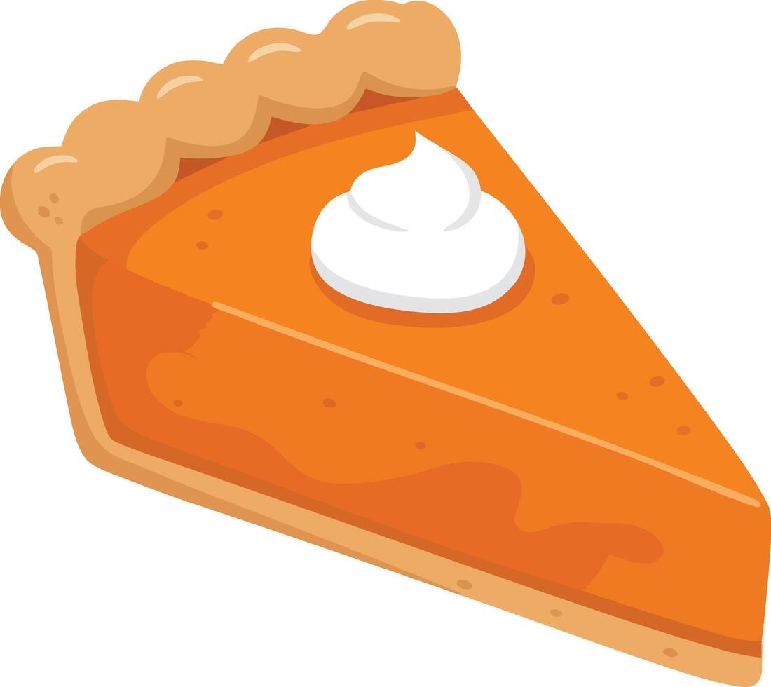 Pumpkin pie slice with whipped cream topping illustration for autumn and Thanksgiving dessert ideas vector