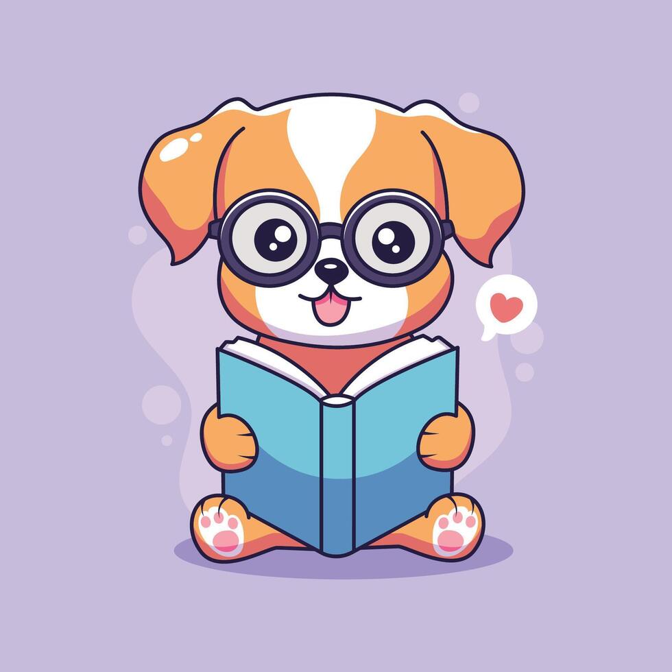 cute corgi with book kawaii character illustration vector