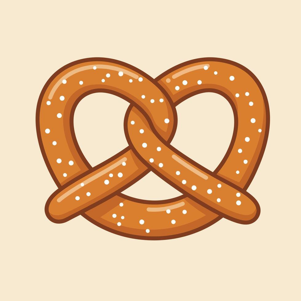 Soft baked salted pretzel snack food illustration with golden brown crust and salt granules image vector