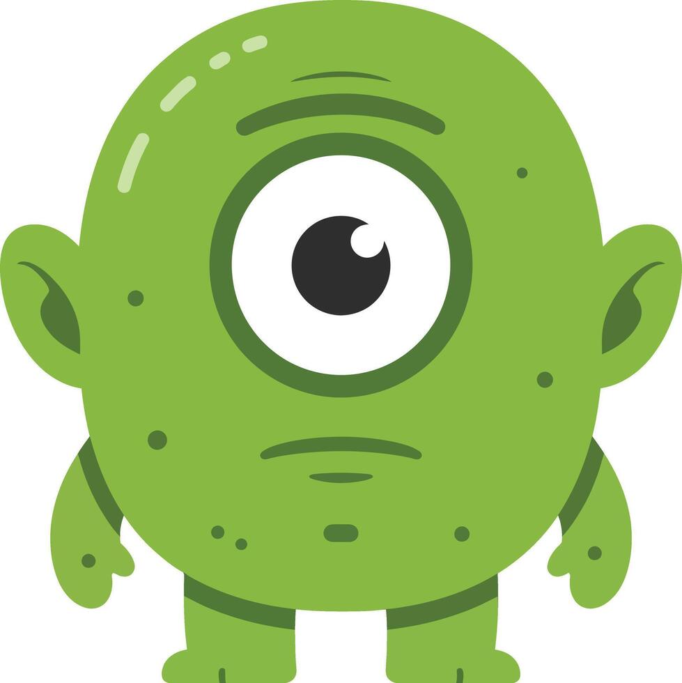 Green one-eyed cartoon monster character with round head and small limbs illustration vector