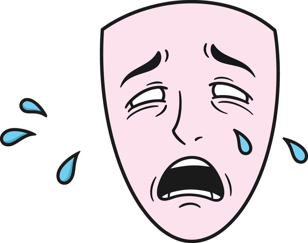 Crying face mask with tears and sad expression illustration for emotional and theatrical design vector
