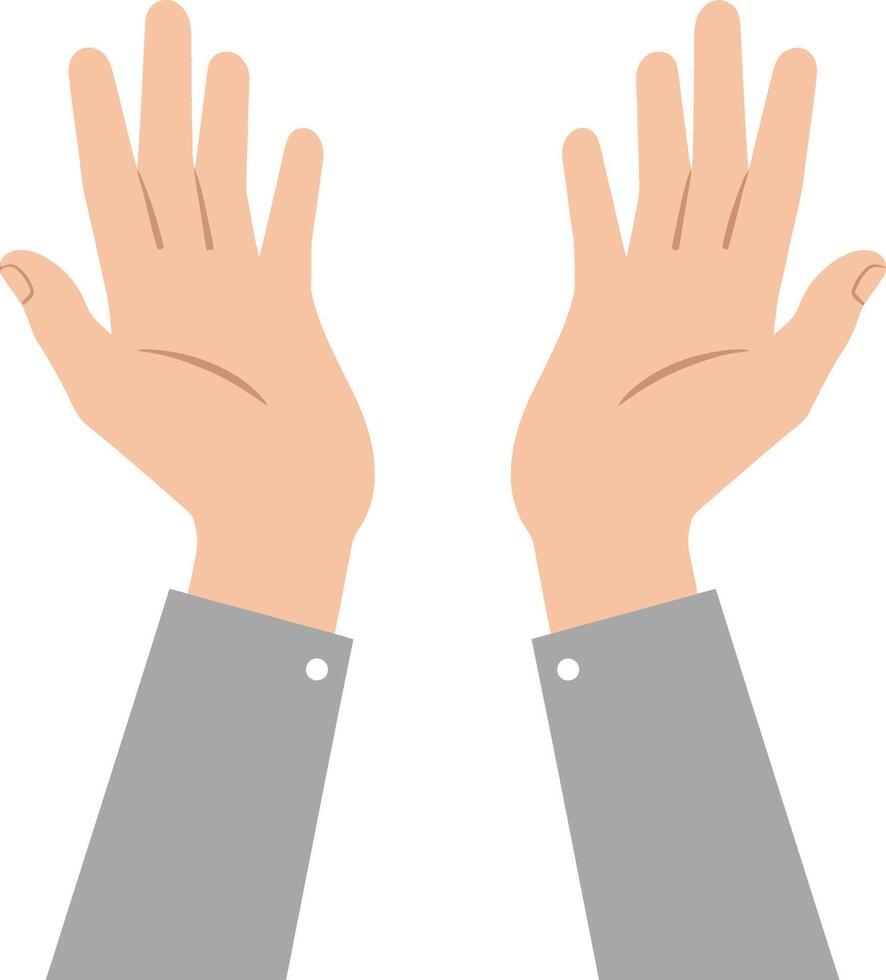 Human hands raised up with gray sleeves in flat style for various uses and designs vector