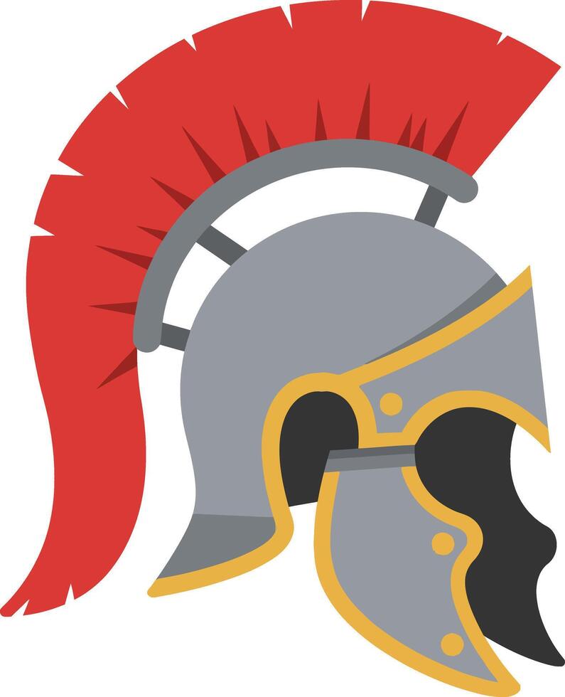 Roman soldier helmet with red plume and gold trim illustration design for historical armor collection vector