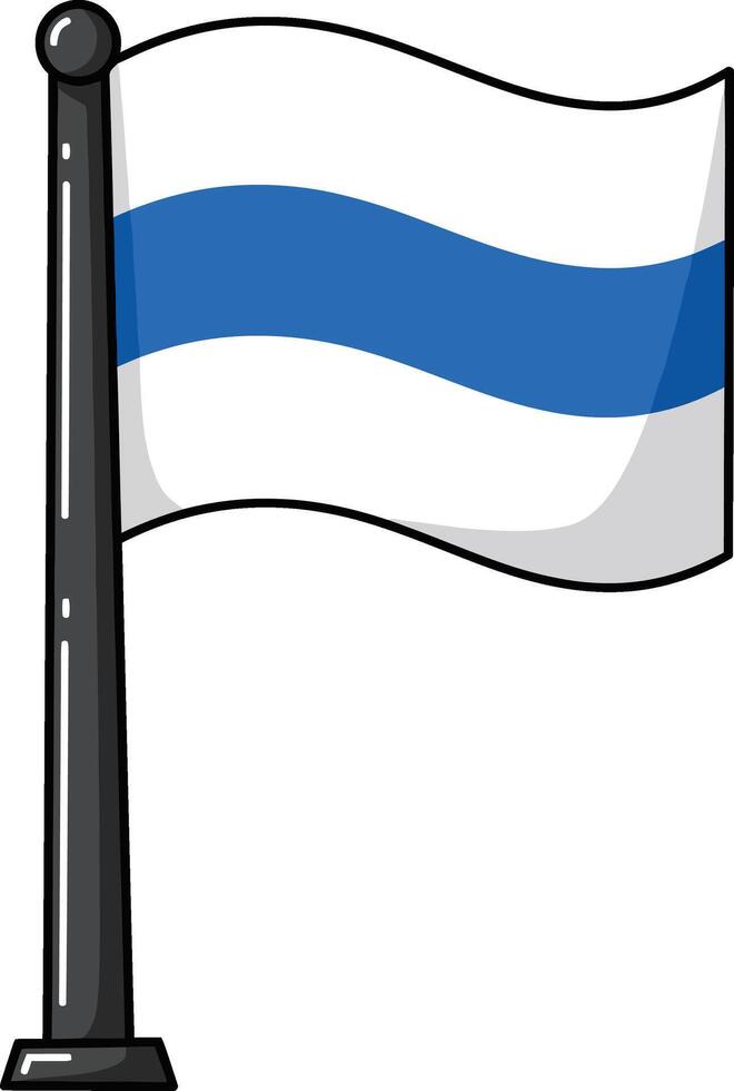 Flag with blue stripe on white background waving on black flagpole illustration vector