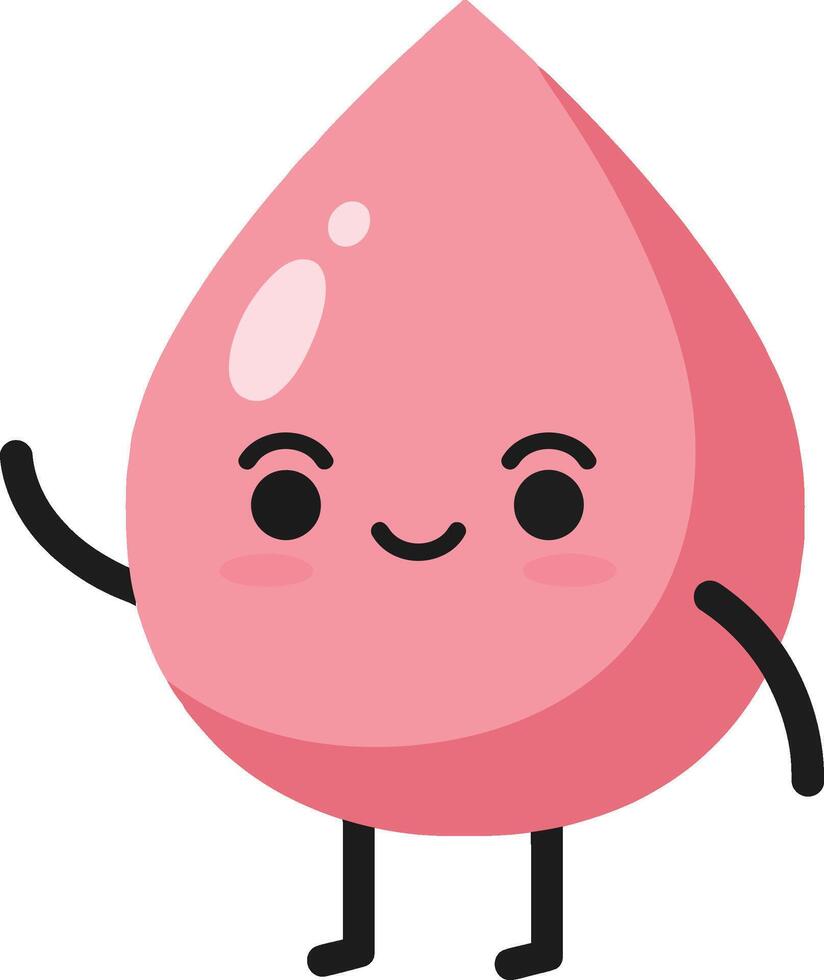 Smiling pink water drop cartoon character waving hand illustration with simple design and friendly expression vector
