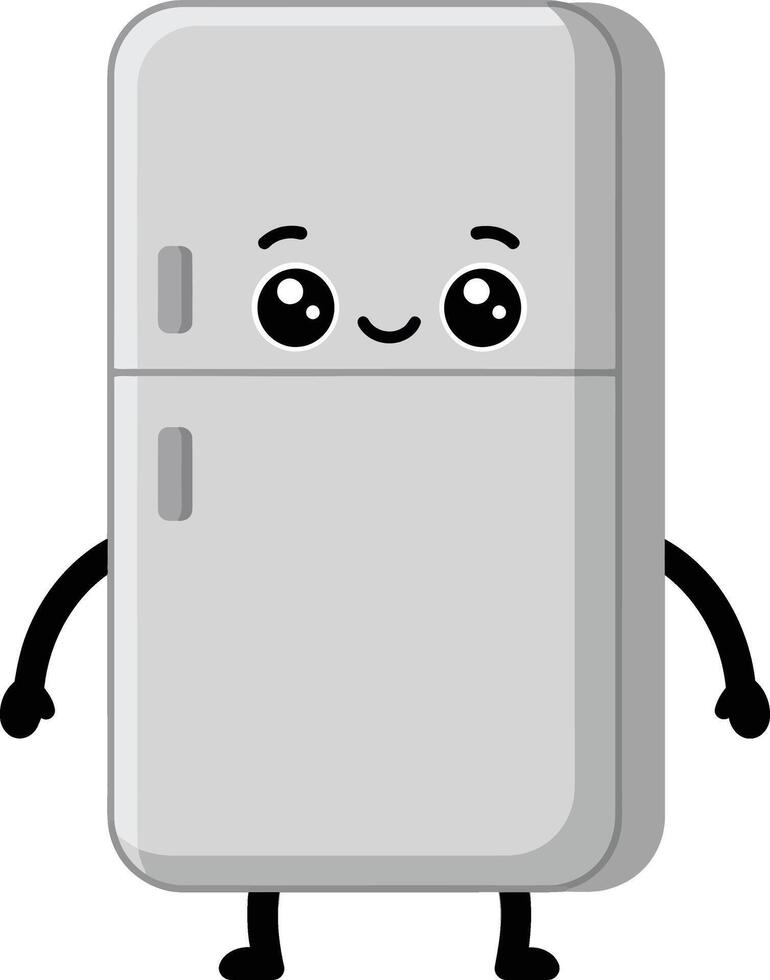 Friendly gray refrigerator with cute face and cartoon arms and legs illustration vector