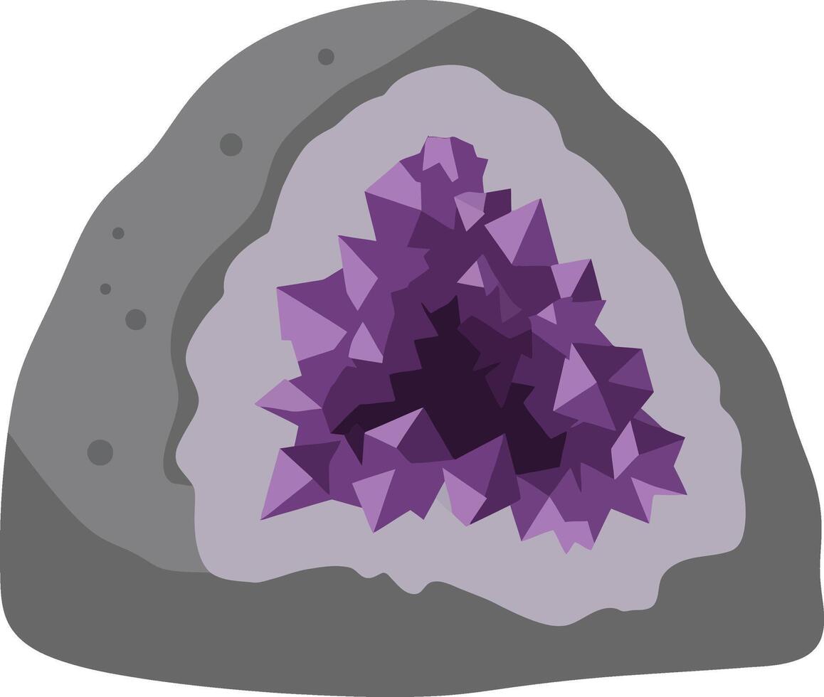 Amethyst Geode Crystal with Purple Gemstone Interior Natural Mineral Formation Illustration vector