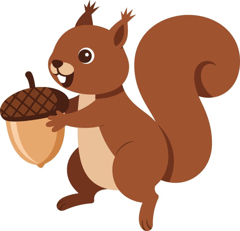Squirrel holding large acorn cute woodland animal illustration in brown tones for nature design vector