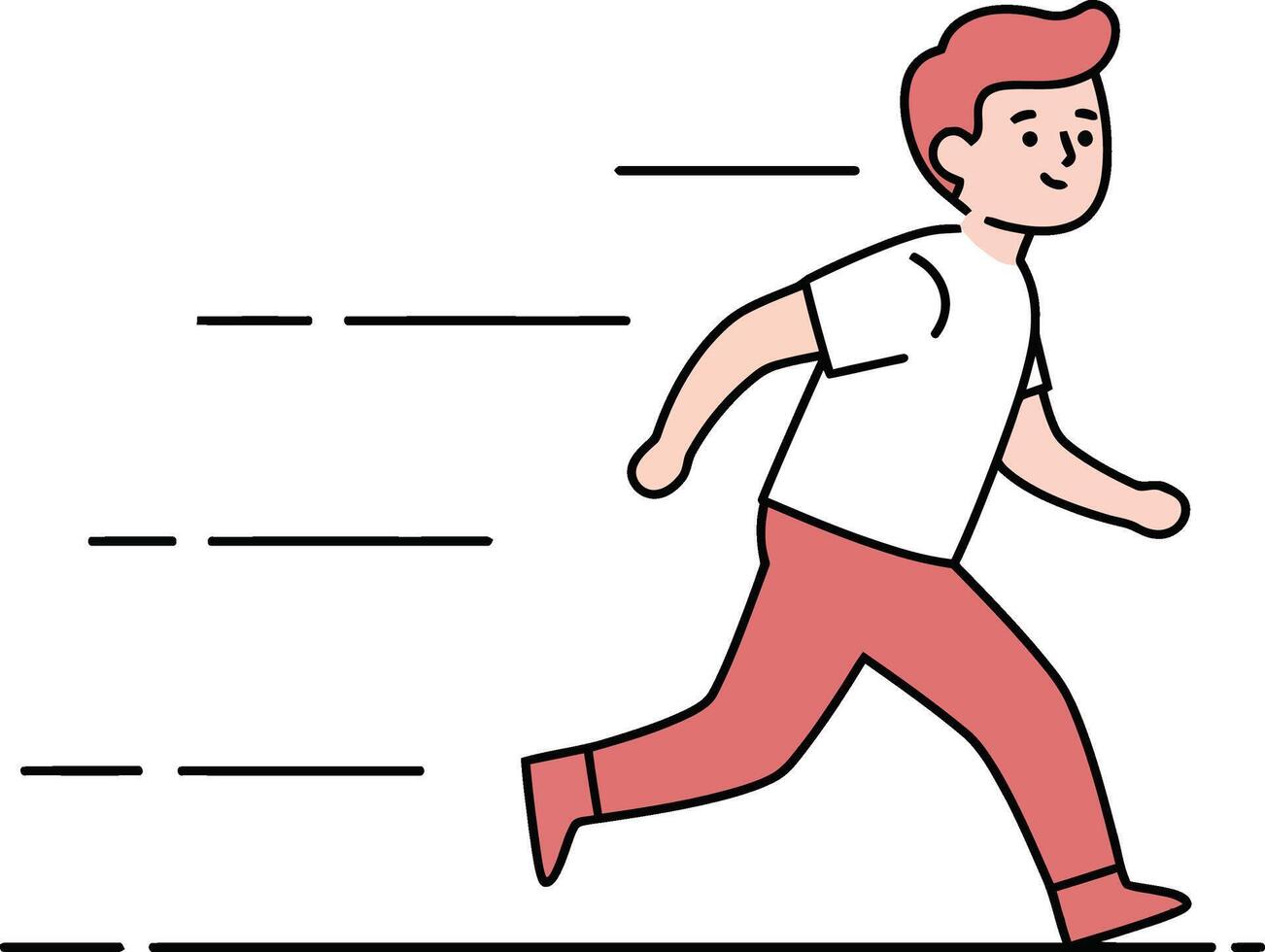 Running boy in red pants and white shirt cartoon style illustration showing motion and speed vector