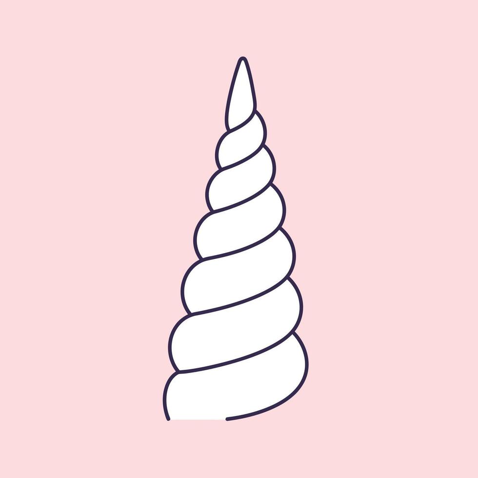 Unicorn horn illustration with simple white and pink colors on square background for fantasy design elements vector