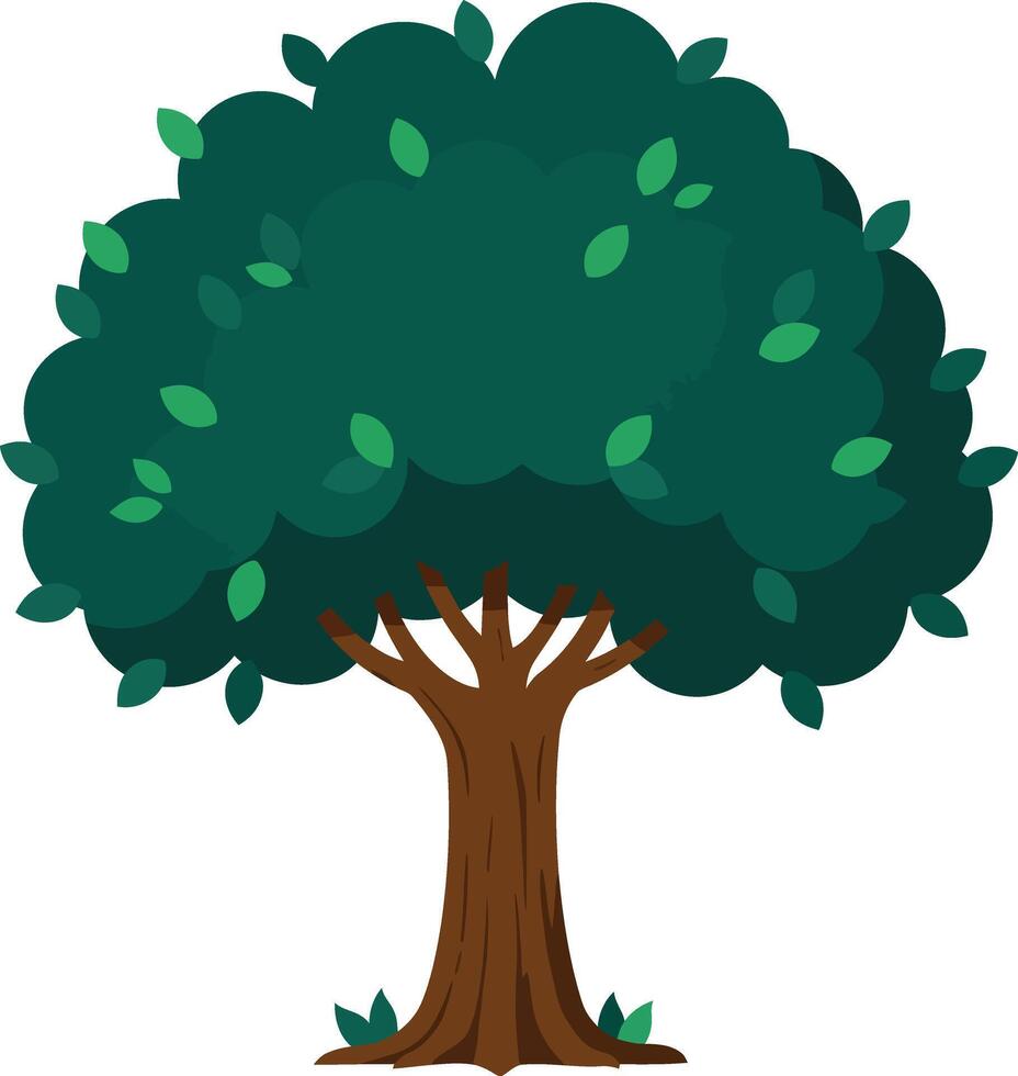 Large green tree with brown trunk and lush foliage illustration for nature and environment design elements vector