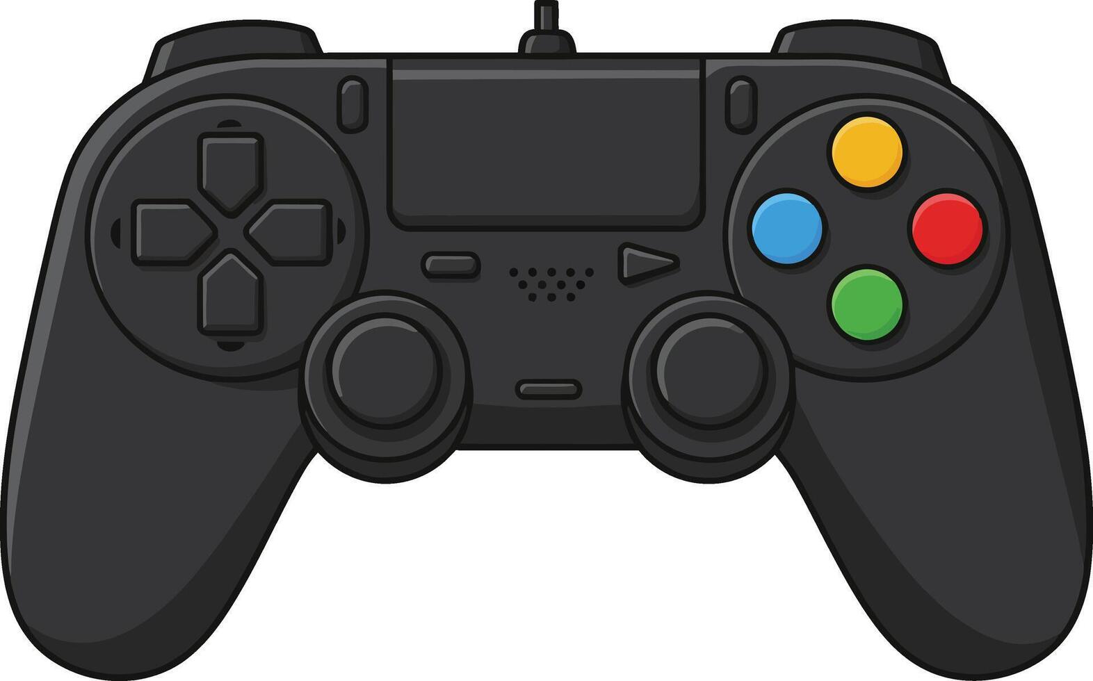 Game controller with colorful buttons and black design for gaming and entertainment illustration vector