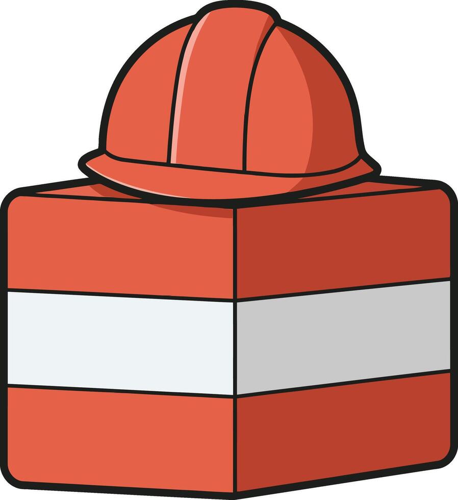 Construction safety helmet and caution barrier icon illustration for workplace protection and hazard warning vector
