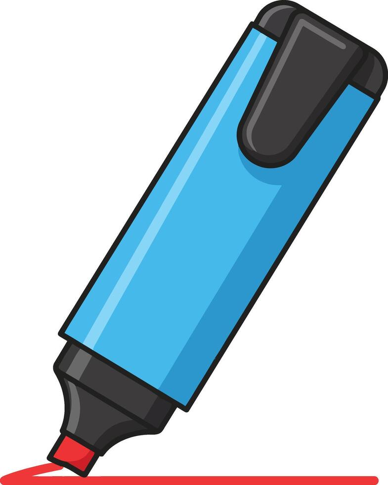 Blue Highlighter Marker Drawing Red Line on White Background Illustration vector