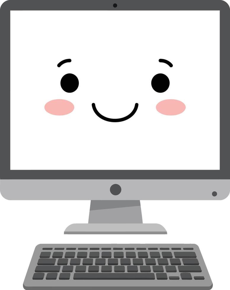 Cute computer monitor with face and keyboard illustration for technology and digital design concepts vector