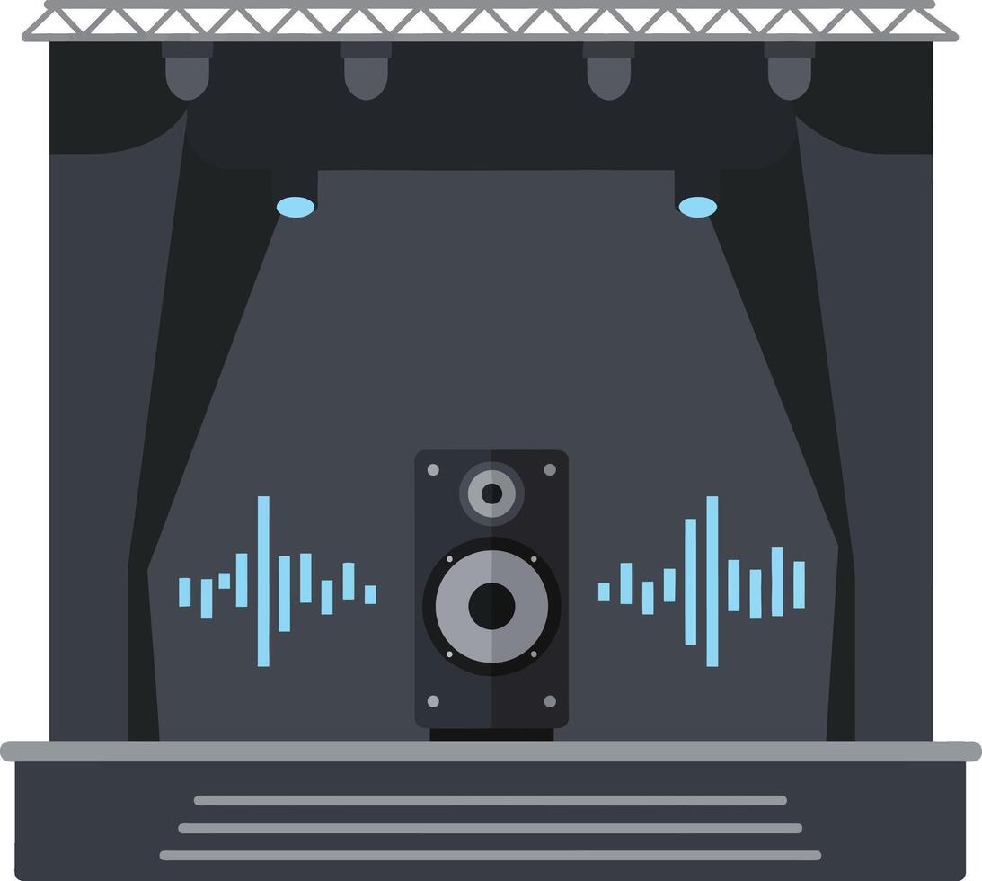 Stage with speaker and soundwave graphic on dark background for music event or presentation illustration vector